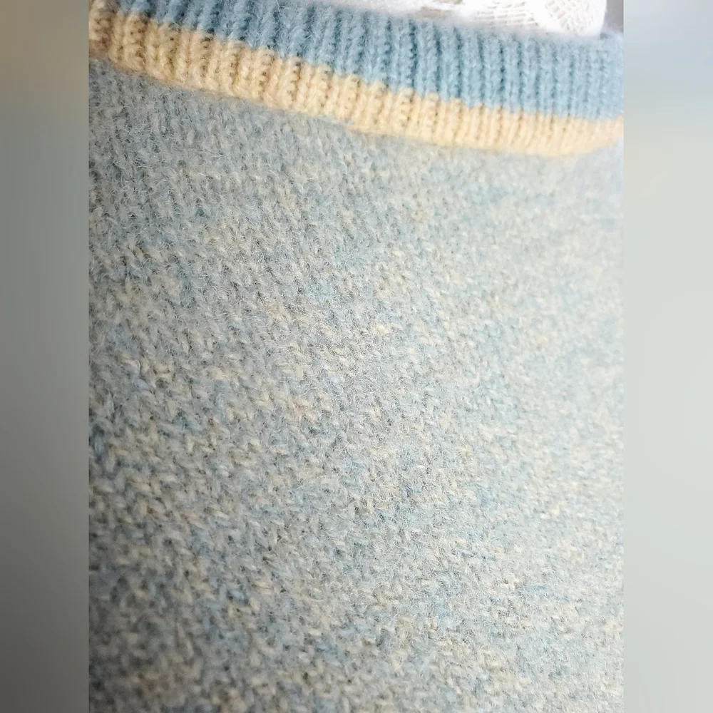 Vintage 70s Sears Shetland Wool Blue Ivory Sweater Dress Knit S / M - Picture 8 of 16